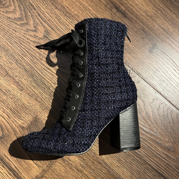 Navy Blue Tweed Boot - Picture 3 of 3